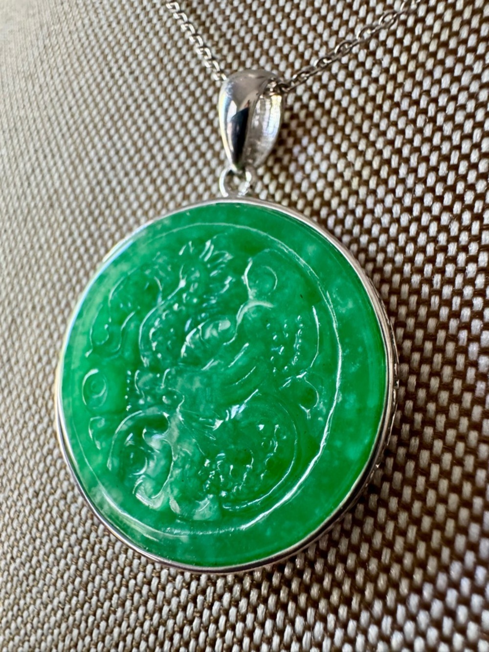 Green Jade Carved Dragon Pendant